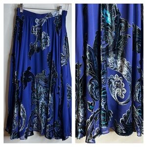 Soft Surroundings XS Royal Blue Silk and velvet Paisley A-Line Skirt elegant